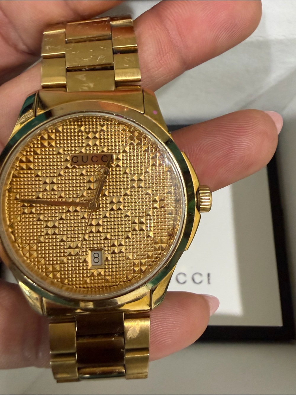 Gucci Gold Textured Dial Men's Bracelet Watch